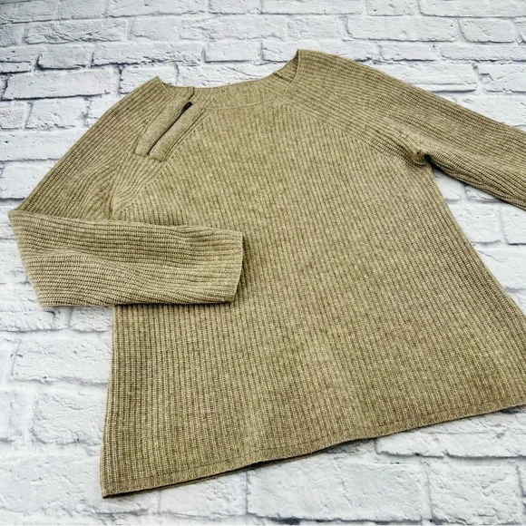 Eileen Fisher Ribbed Knit Sweater Large Beige Yak Wool Blend Soft Cozy Warm - Picture 1 of 8